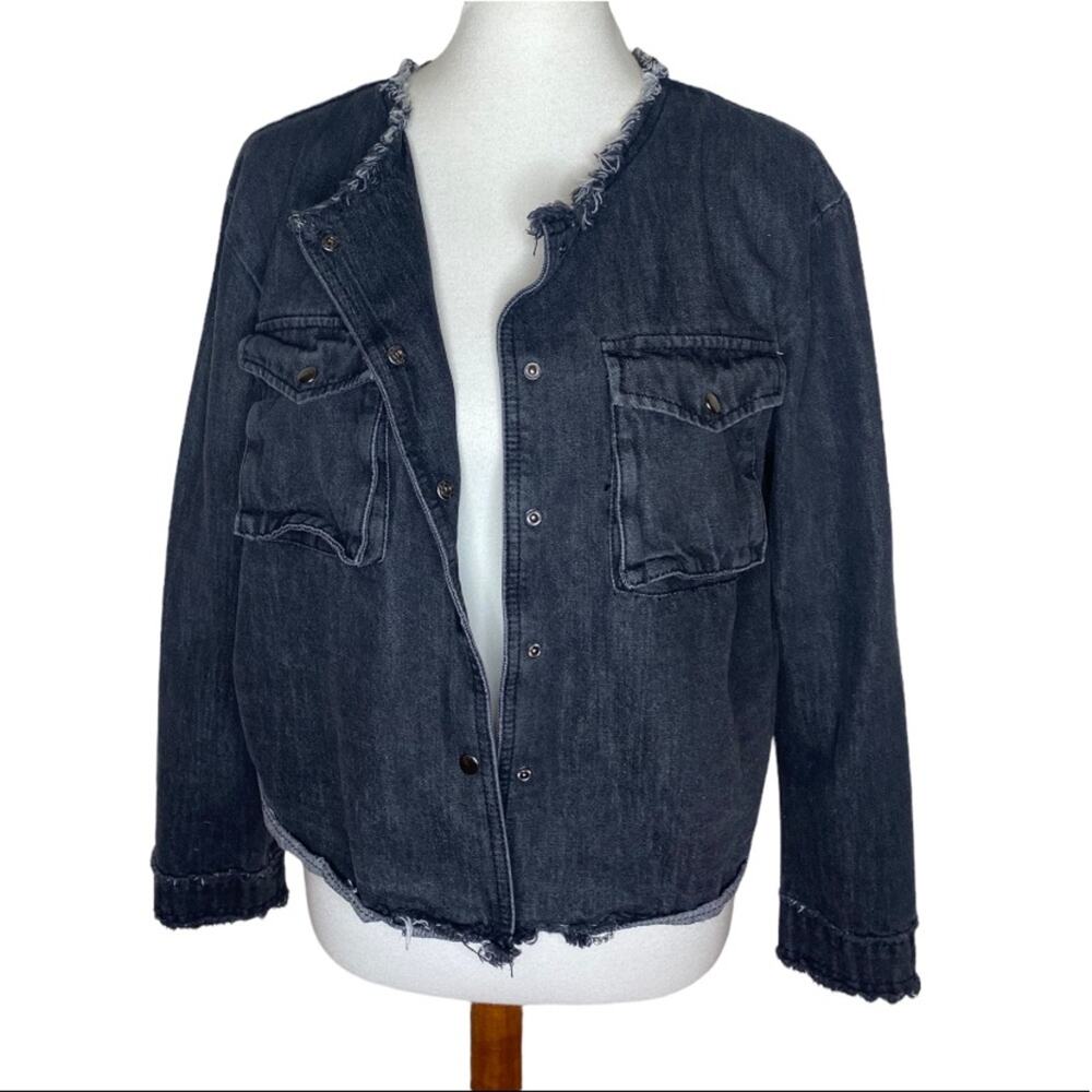 Nixon Asked Cash Black Distressed Denim Jacket with Raw Edge Design
